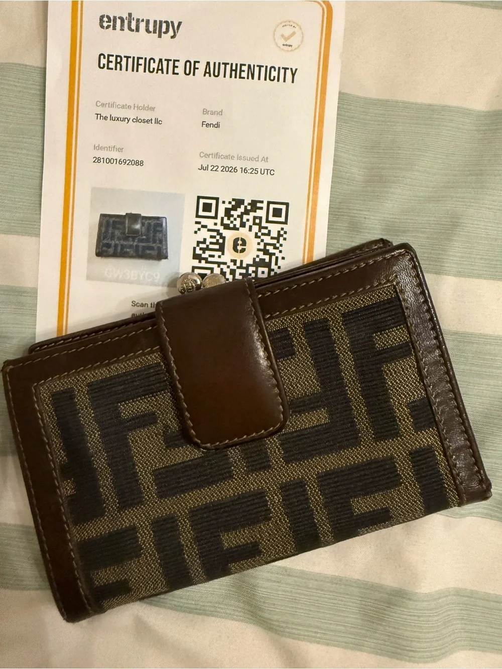 Fendi Zucca BiFold Kiss Lock Wallet